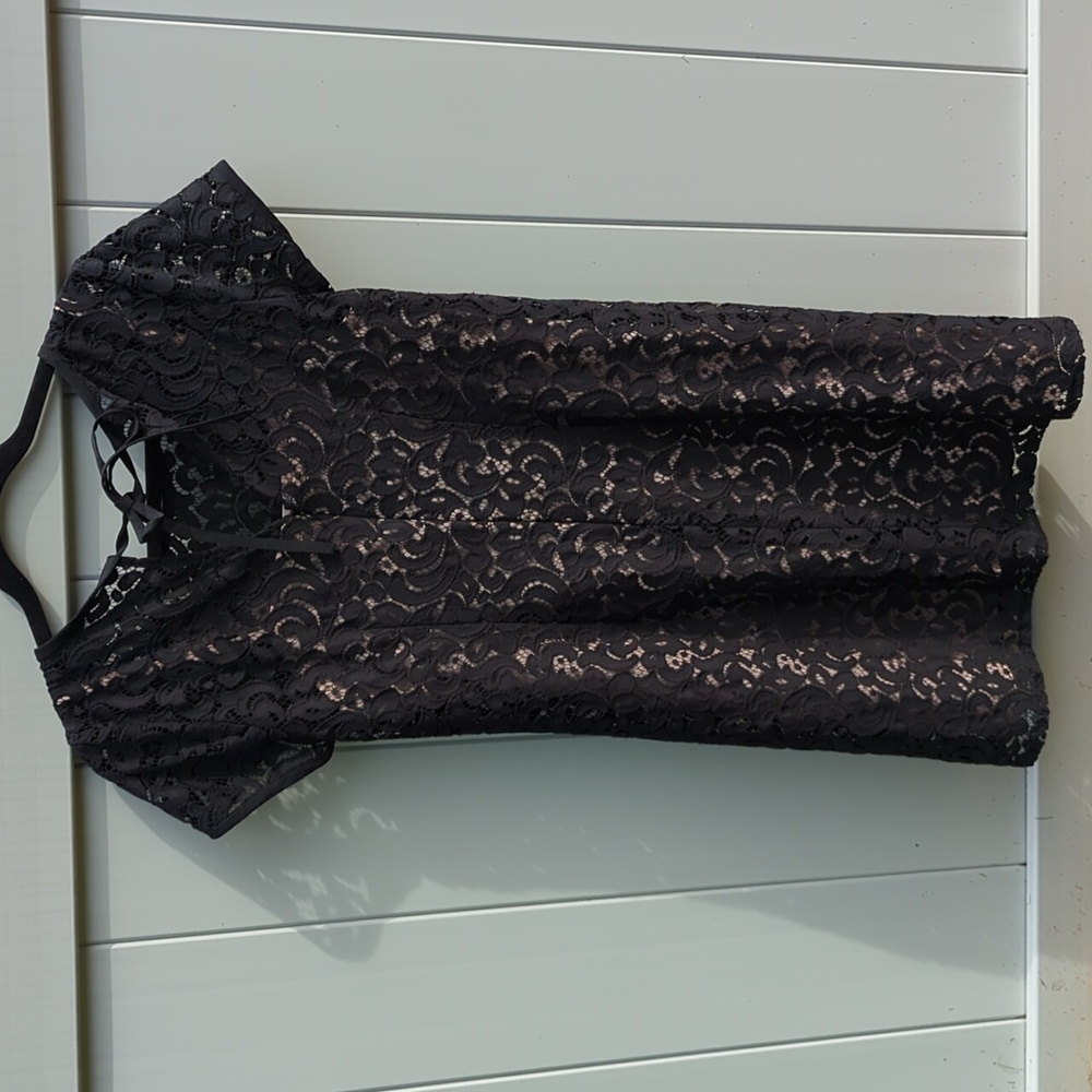 LOFT Black Lace LBD with Nude Slip Size 4